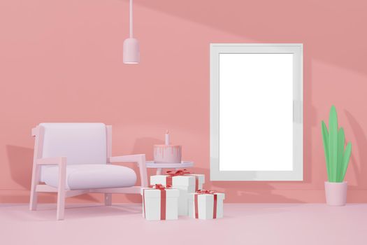 3d rendering illustration of frame mockup in minimal room for placing advertising design 