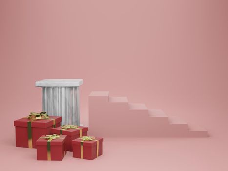 3d rendering illustration of podium for product placement in minimal design in christmas theme. podium stage showcase