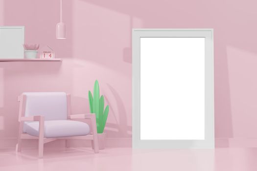 3d rendering illustration of frame mockup in minimal room for placing advertising design 