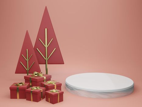 3d rendering illustration of podium for product placement in minimal design in christmas theme. podium stage showcase