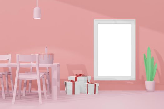 3d rendering illustration of frame mockup in minimal room for placing advertising design 