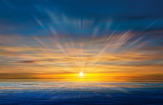 abstract blue nature background with clouds and ocean sunrise