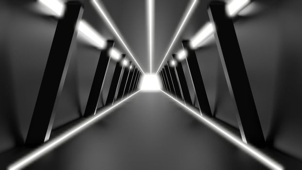 3d rendering illustration of high technology modern space pathway. space shuttle pathway hallway 