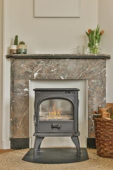 Stylish vintage fireplace made in dark marble