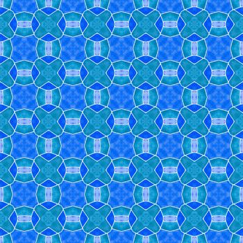 Watercolor medallion seamless border. Blue appealing boho chic summer design. Textile ready Actual print, swimwear fabric, wallpaper, wrapping. Medallion seamless pattern.