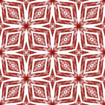 Tiled watercolor pattern. Wine red symmetrical kaleidoscope background. Textile ready quaint print, swimwear fabric, wallpaper, wrapping. Hand painted tiled watercolor seamless.
