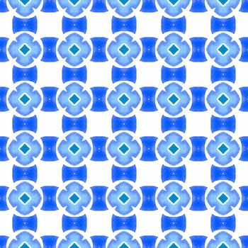 Tiled watercolor background. Blue beautiful boho chic summer design. Textile ready exquisite print, swimwear fabric, wallpaper, wrapping. Hand painted tiled watercolor border.