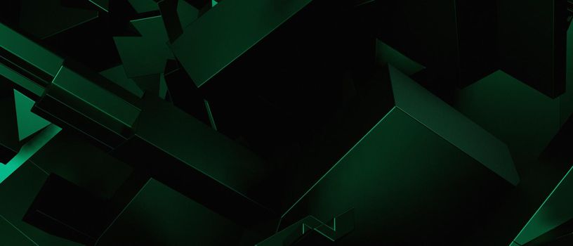 Abstract Luxurious Elegant Futuristic Shiny Block Chaos Three Dimensional Green Banner Background 3D