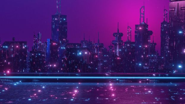 Cyberpunk Futuristic Glowing Neon Town Wallpaper Background 3d