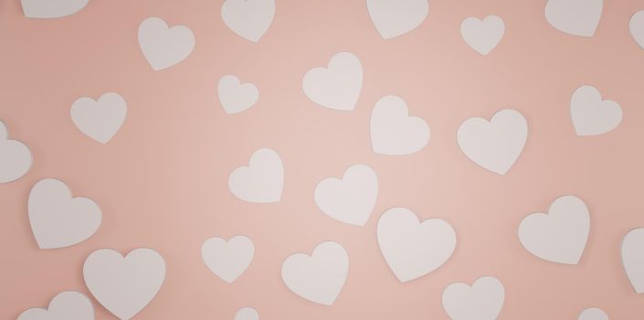 Pastel Coral Pink Orange Hearts Banner Background 3D