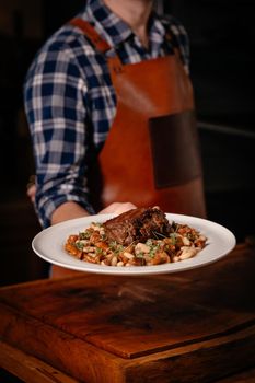 White Plate with delicious Beef Food dish.