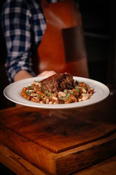 White Plate with delicious Beef Food dish. Food Preparation