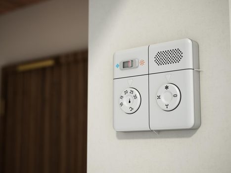 Hotel room air conditioning adjustment panel. 3D illustration.