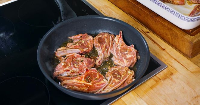 Lamb Cooking. Delicious Meat dish.