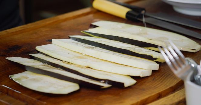 Seasoning Eggplant for Cooking. Vegan Food Healthy Concept Vegetables