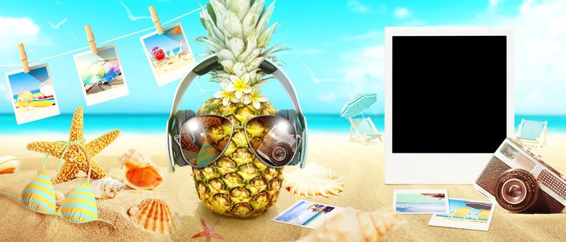 Tropical summer vacation concept with funny pineapple.