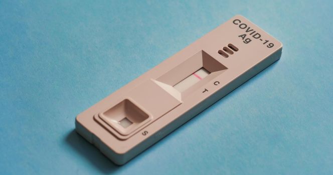 Rapid coronavirus test. The test result is negative, one strips. COVID-19.