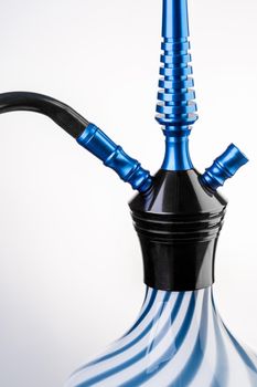 Part of blue hookah on white background. Still life. Copy space