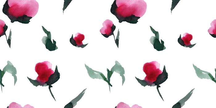 Chinese Peony Blooms Seamless Pattern, abstract watercolor art, clipping path included