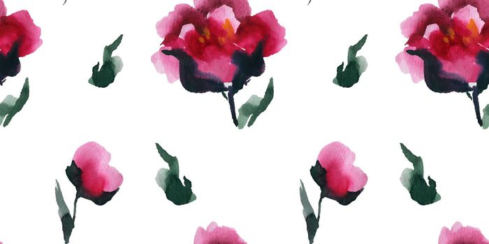 Blooming Chinese Peones Seamless Pattern, abstract watercolor art, clipping path included