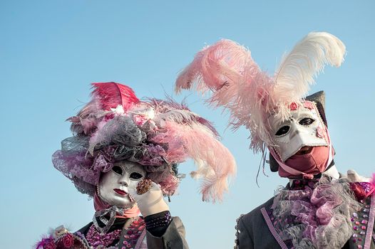 VENICE, ITALY - Febrary 21 2019: The masks of the Venice carnival 2019