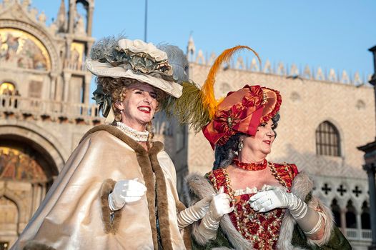 VENICE, ITALY - Febrary 21 2019: The masks of the Venice carnival 2019