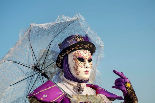 VENICE, ITALY - Febrary 21 2019: The masks of the Venice carnival 2019