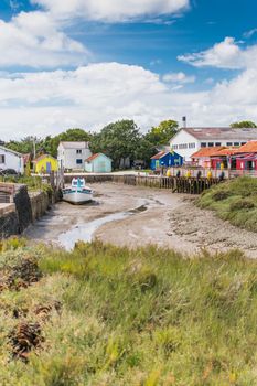 Colorful cabins on the harbor of Château d'Oléron, on the island of Oléron in France