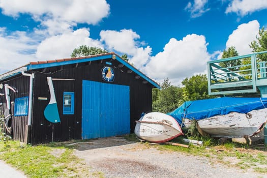 Colorful cabins on the harbor of Château d'Oléron, on the island of Oléron in France