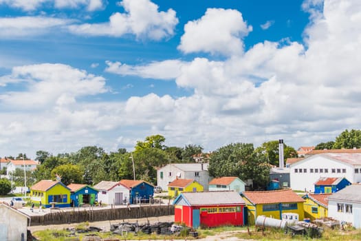 Colorful cabins on the harbor of Château d'Oléron, on the island of Oléron in France