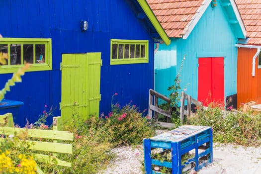 Colorful cabins on the harbor of Château d'Oléron, on the island of Oléron in France