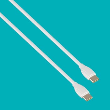 connector with cable, USB, Type-C, white on a blue background