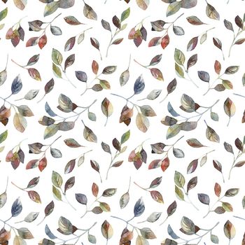 Watercolor seamless pattern with tree leaves, artistic painting