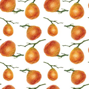 Mandarin orange watercolor seamless pattern with clipping path