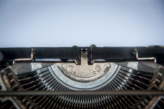 Straight view of an old typewriter. Copy space.
