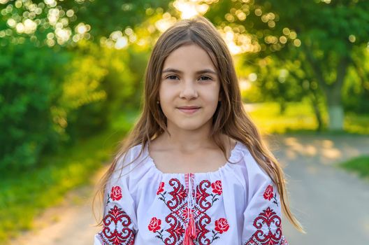 Ukrainian girl child in vyshyvanka. Selective focus. Kid.