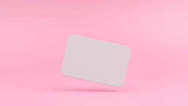 Blank white business cards isolated on pink pastel color background with shadow minimal concept 3D rendering