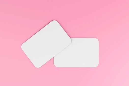 Blank white card isolated on pink pastel color background minimal conceptual 3D illustration