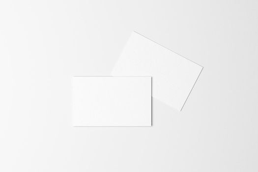 top view of white business card on white background for mockup. 3d illustration