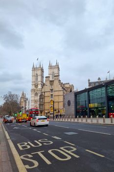 London, United Kingdom, February 7, 2022: beautiful London street on a cloudy day