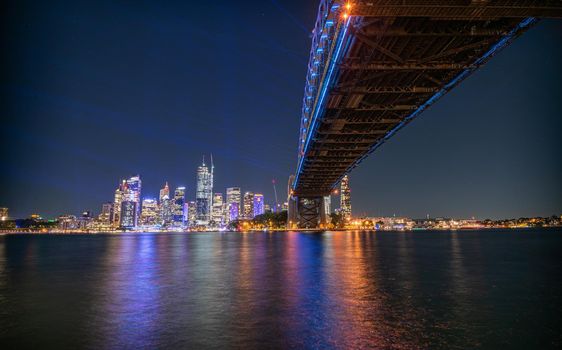 Vivid sydney city of Australia at night from wide view