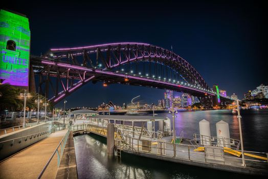 Vivid sydney city of Australia at night from wide view