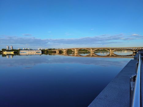 Bridge Metro over Dnipro river in Kyiv, Ukraine