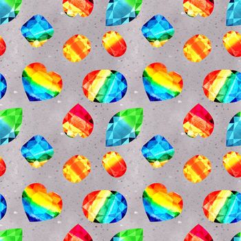 Bitmap seamless pattern Watercolor rainbow fairy gems