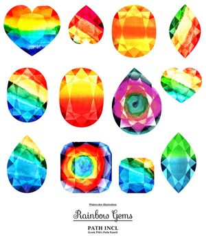 Watercolor illustration Fairy rainbow gems. isolated, path included