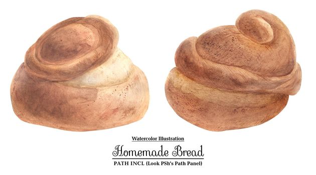 Homemade bread, Realistic watercolor with clipping path