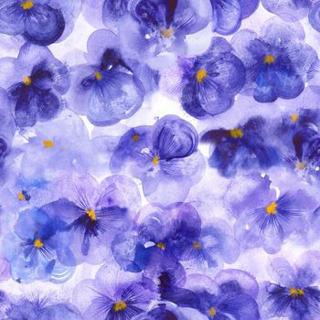 Purple flowers pansies. Watercolor seamless pattern