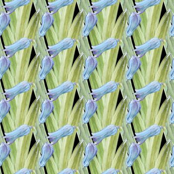 Watercolor seamless pattern with hyacinth buds on a white background