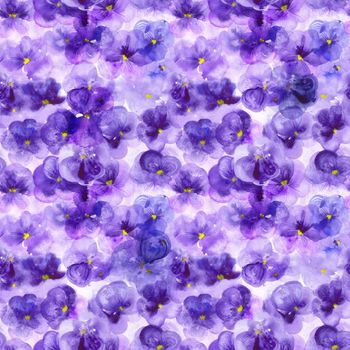 Purple flowers pansies. Watercolor seamless pattern