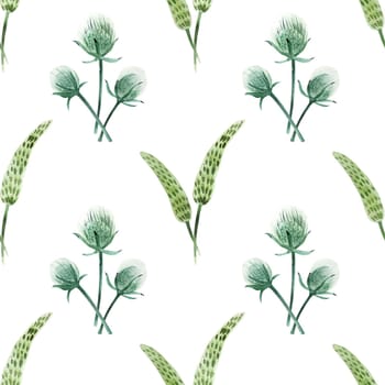 Wild Plants hand painted watercolor. Seamless pattern on a white background. Path included.
